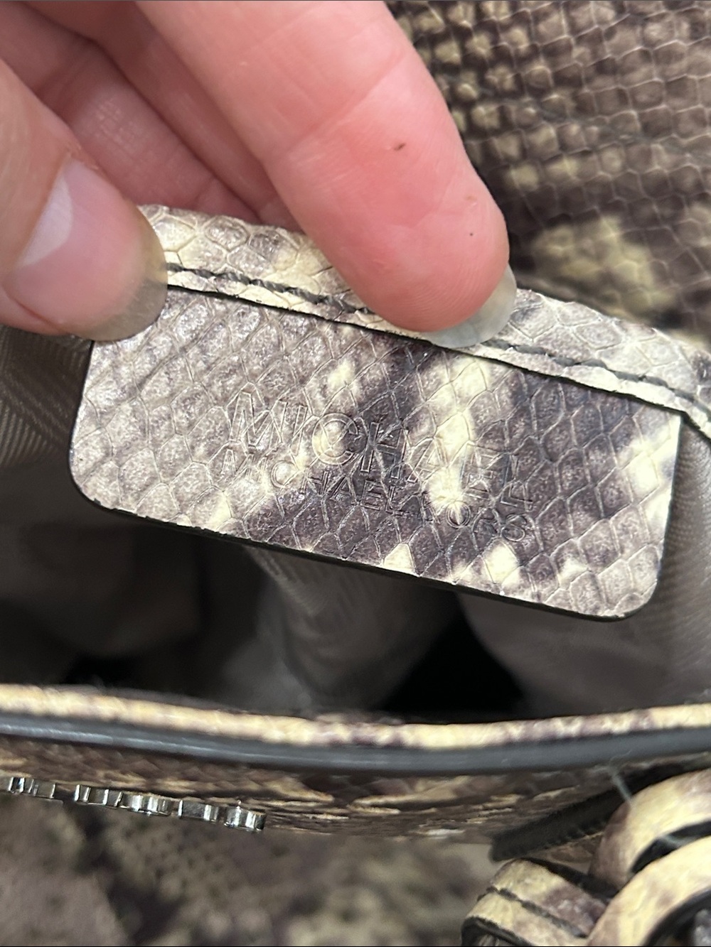 Michael Kors Snake-Print Tote in Brown and Tan 13”X11” - Picture 12 of 12